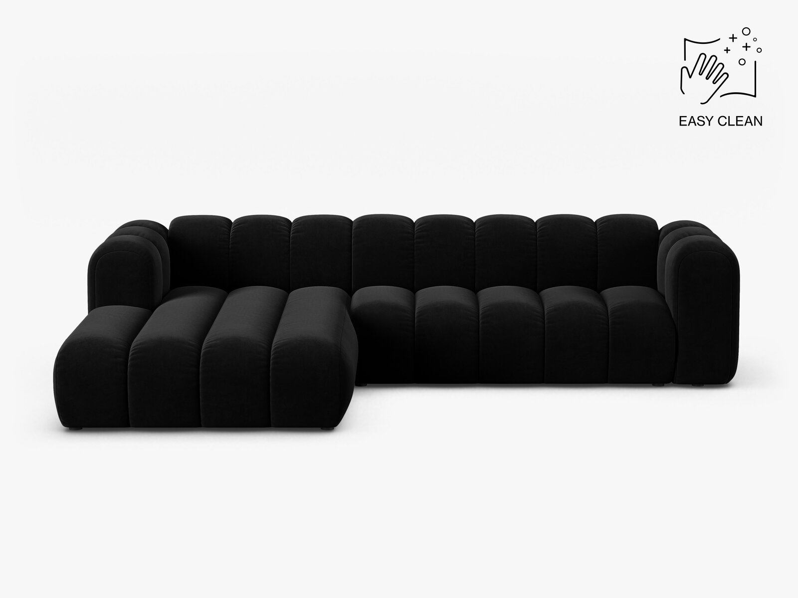 Micadoni Modulares Ecksofa Lupine 4-Sitzer Links Samt Venus Schwarz