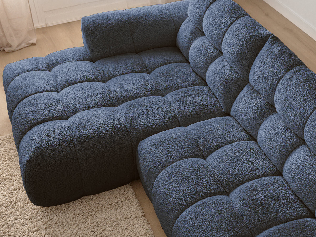 Bobochic Jaya Ecksofa mit Pouf Chenille Dunkelblau Ecke links