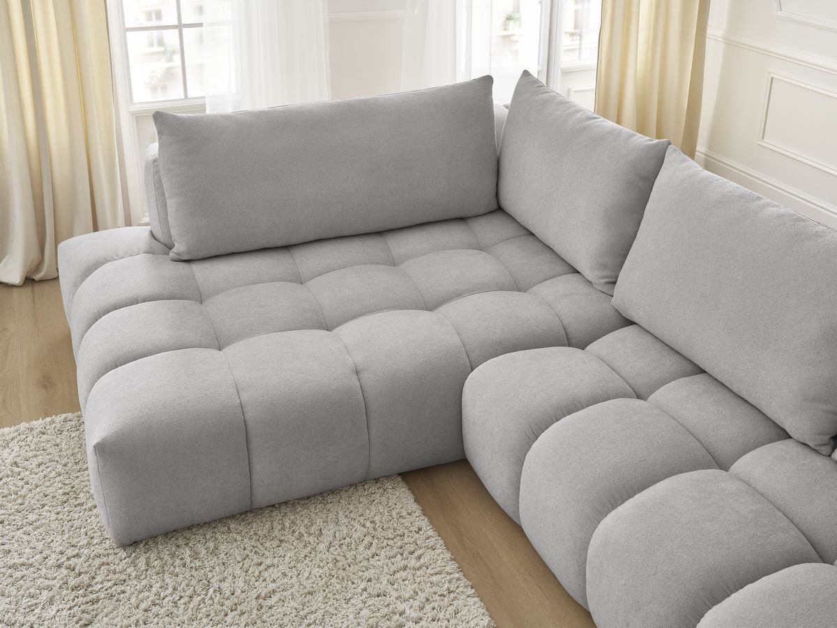 Bobochic Everest Ecksofa, 4 Kissen Strukturstoff Hellgrau Ecke links