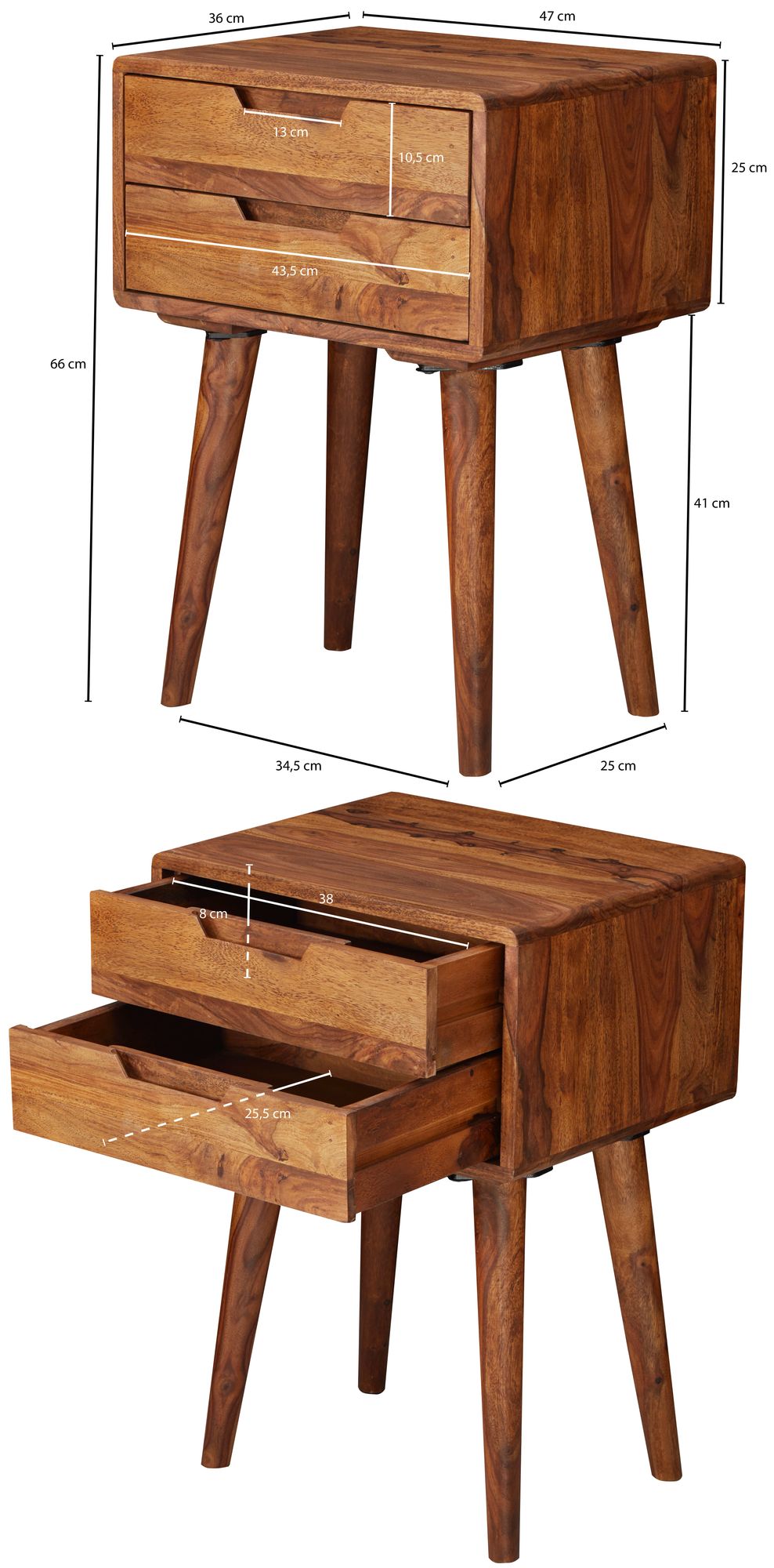 Nachttisch Bindslev Sheesham Massivholz Braun 47 × 36 × 66 cm