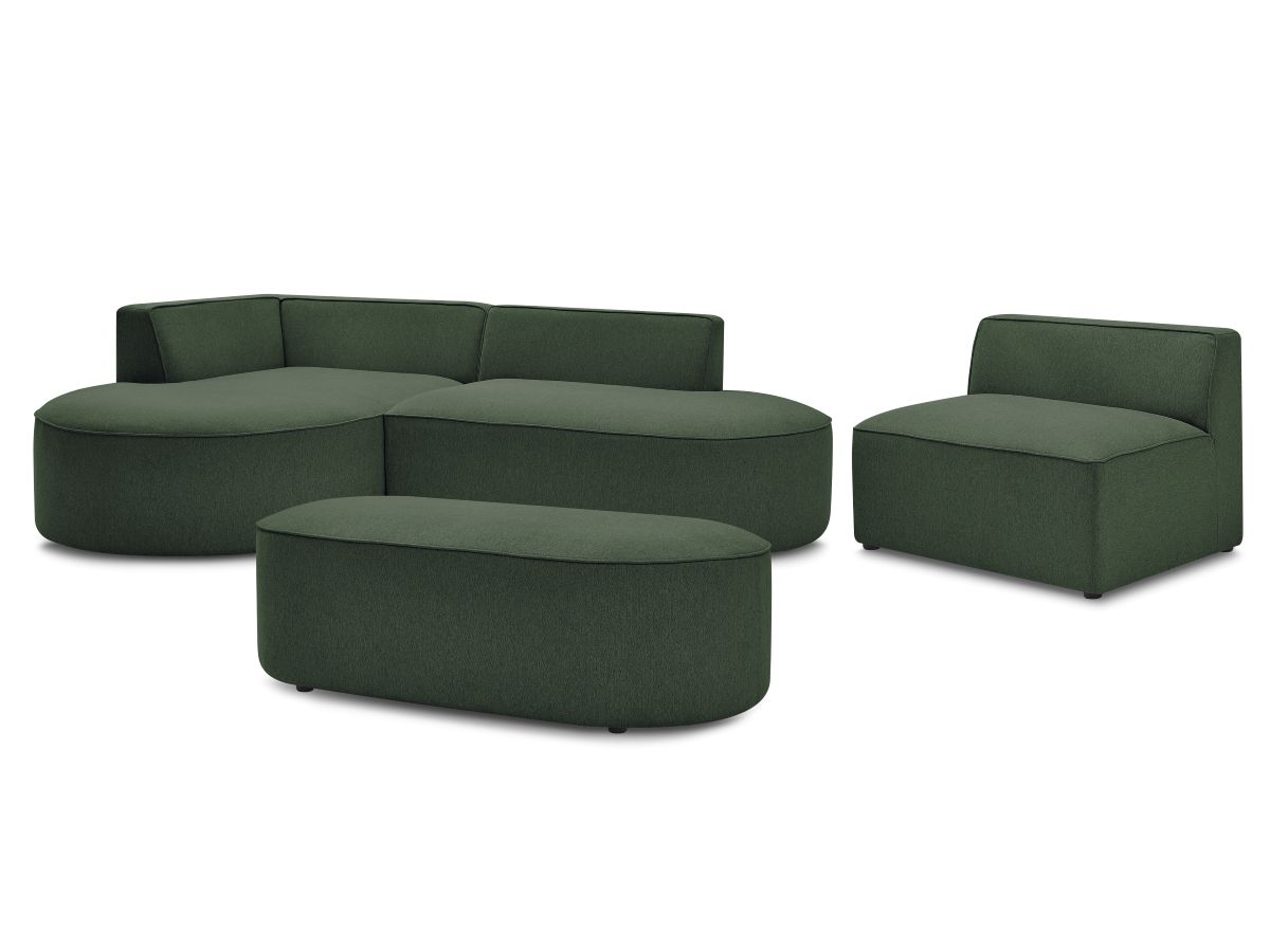 Bobochic Rousseau Ecksofa mit Sofamodul und Pouf Melange-Stoff Grün Ecke links