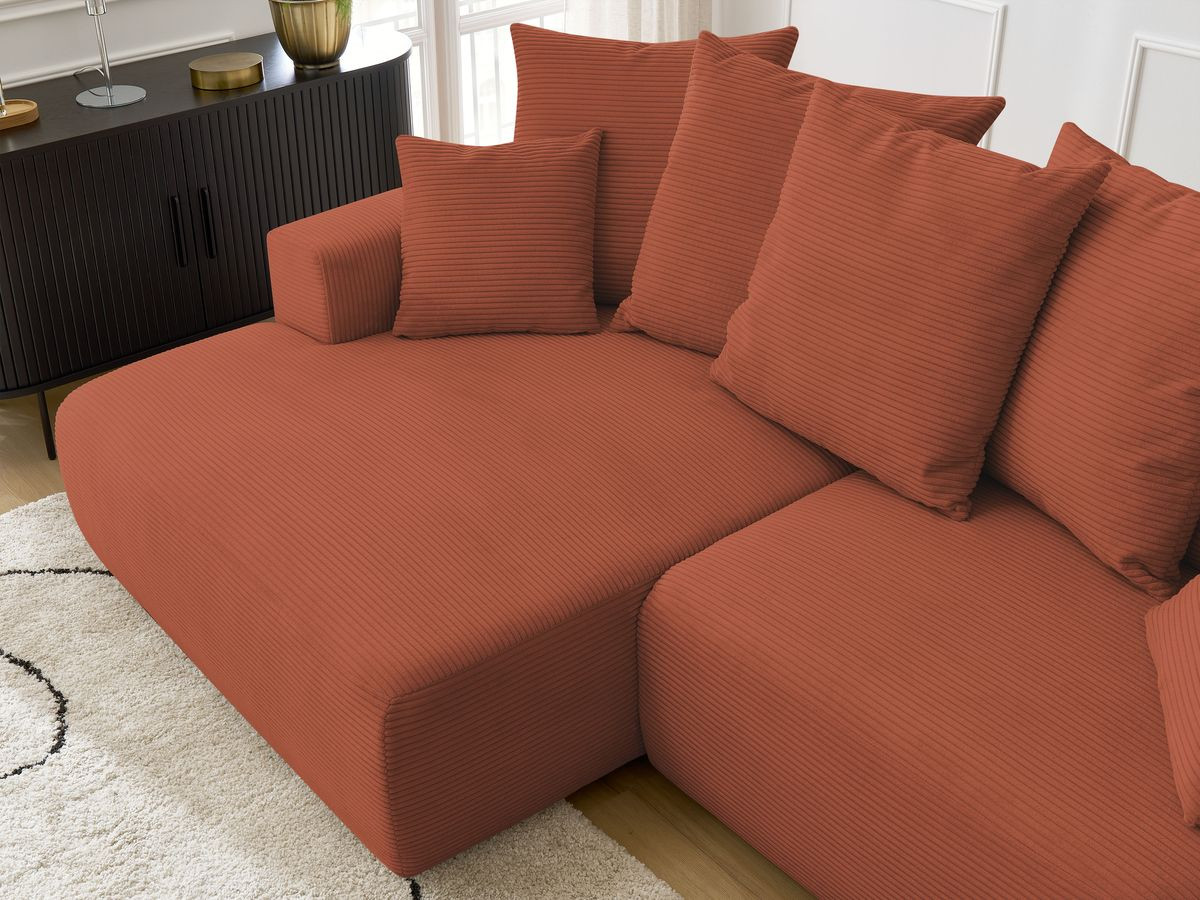 Bobochic Atilla Ecksofa mit Schlaffunktion und Bettkasten Cordsamt Orange Ecke links