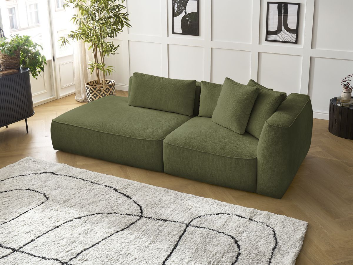 Bobochic Leopold Sofa 3-Sitzer Strukturstoff Dunkelgrün Armlehne rechts