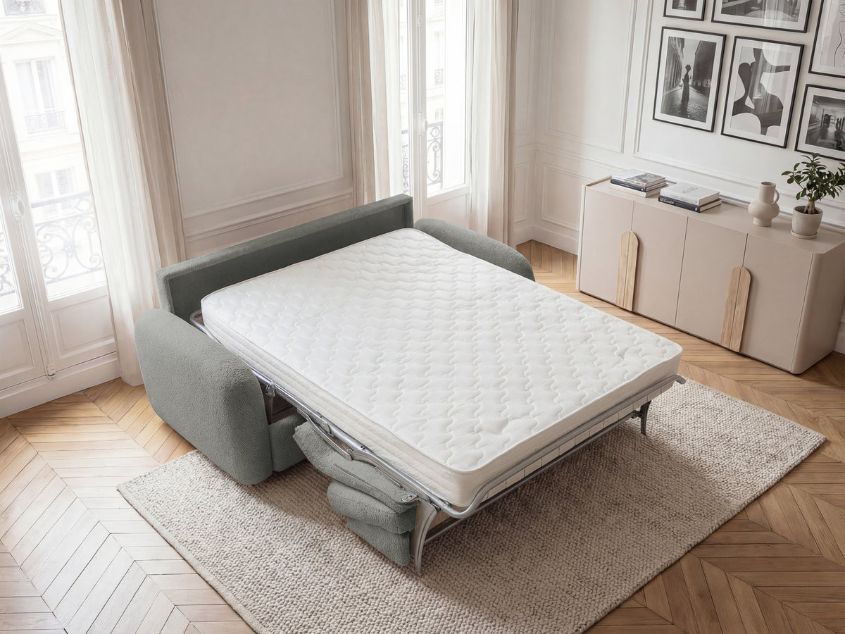 Bobochic Kenan Schlafsofa 3-Sitzer Bouclé-Stoff Dunkelgrau, Liegefläche 140 × 196 cm