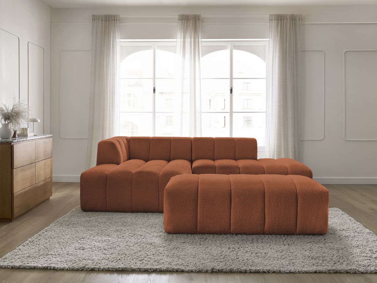 Bobochic Annecy Ecksofa mit Pouf Bouclé-Stoff Orange Ecke links