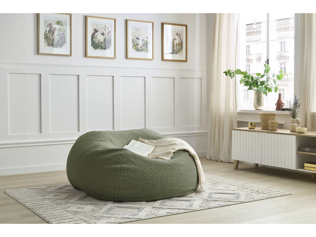 Bobochic Meribel Pouf Bouclé-Stoff Grün