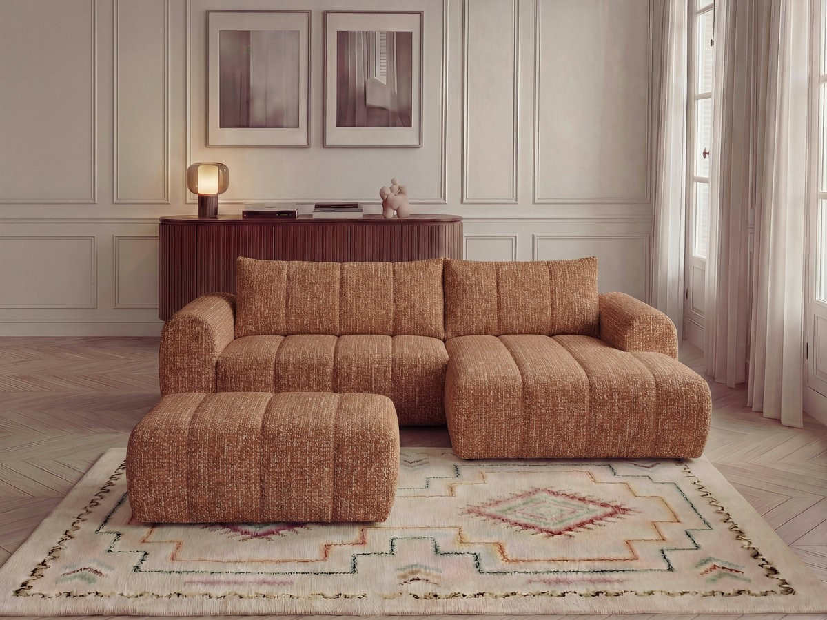 Bobochic Nesty Ecksofa 272 cm mit Pouf Melange-Stoff Orange Ecke rechts
