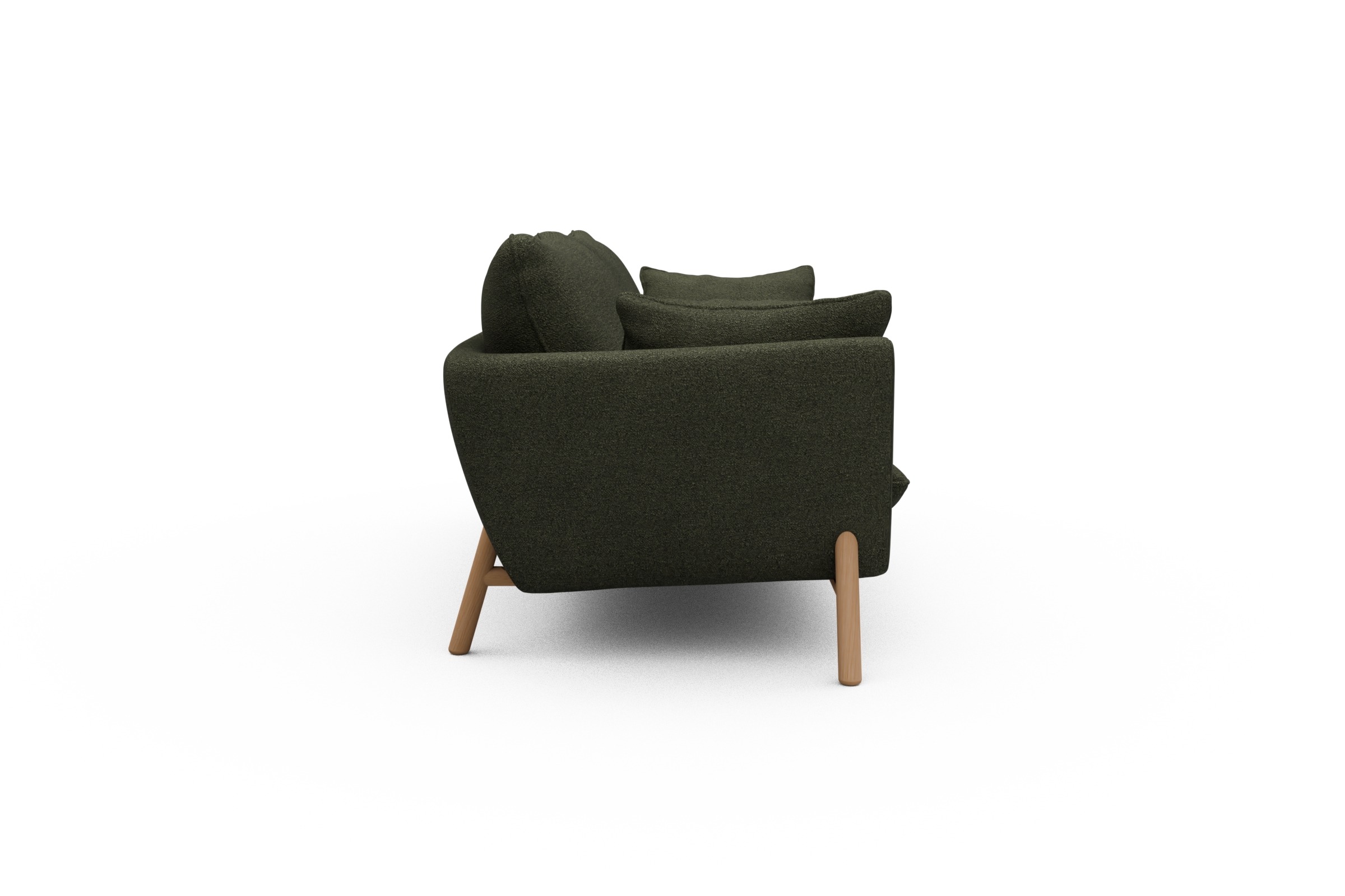 Sofa Emil 3-Sitzer Beinfarbe Eiche Natur Boucle-Forest-Green