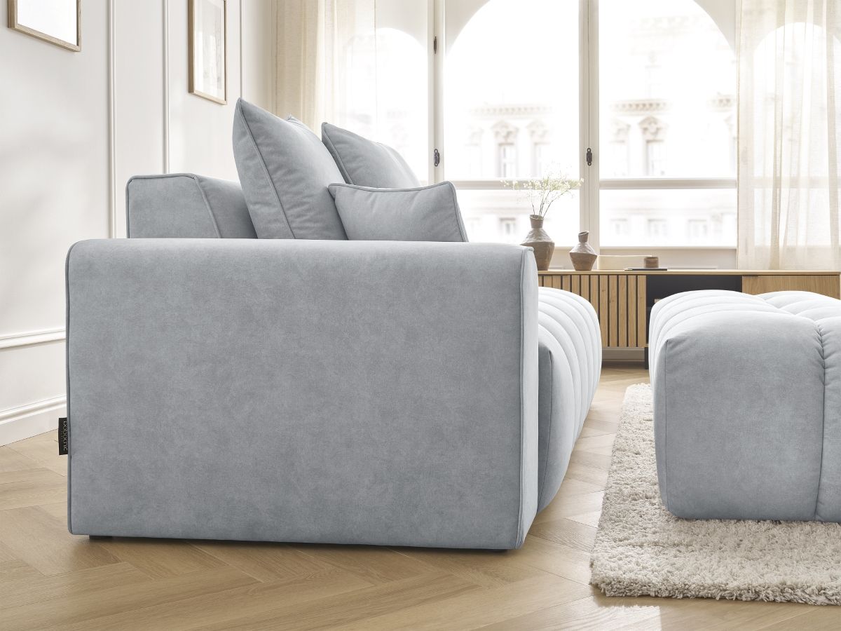 Bobochic Mont-blanc Sofa 5-Sitzer mit Pouf Samt Hellgrau Armlehne links