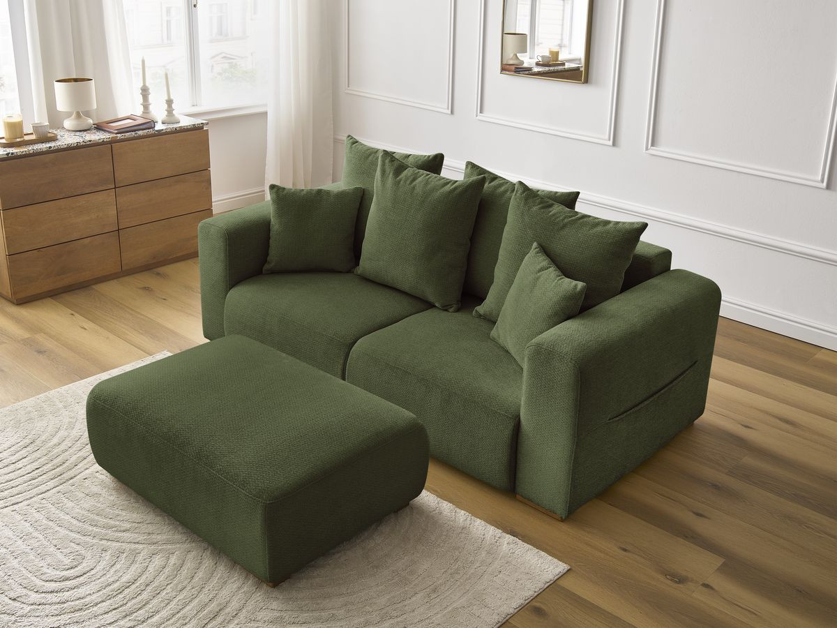 Bobochic Sidonie Sofa 3-Sitzer mit Pouf Melange-Stoff Grün