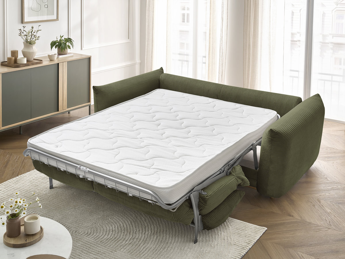 Bobochic Ernest Schlafsofa 3-Sitzer, Liegefläche 140 / 160 × 190 cm Cordsamt Grün, Liegefläche 140 × 190 cm
