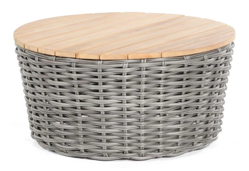 Lounge-Tisch Sands PE-Kunststoffgeflecht Charcoal / Teak Aluminium 91 cm rund moebelfaktor