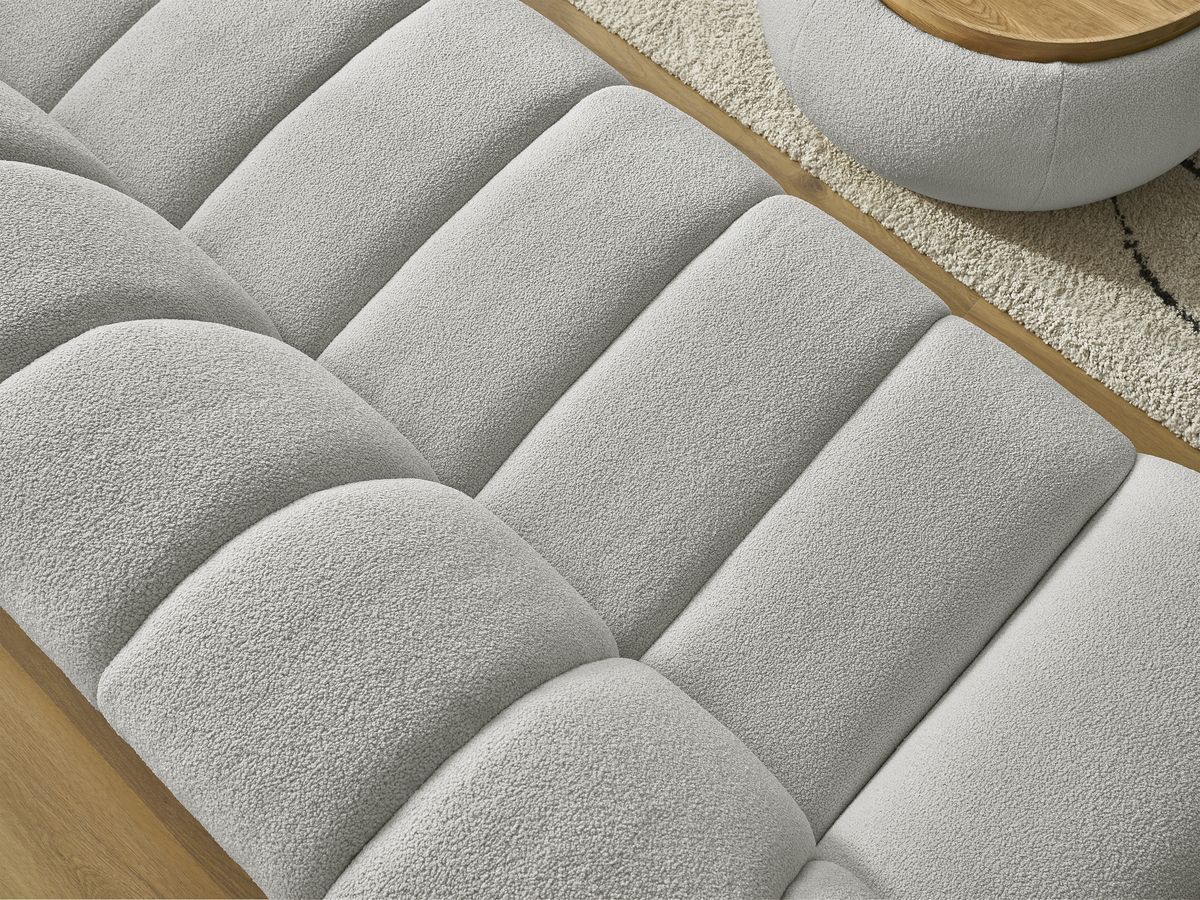 Bobochic Hayden Sofa 3-Sitzer mit Pouf 256 × 107 cm Bouclé-Stoff Hellgrau