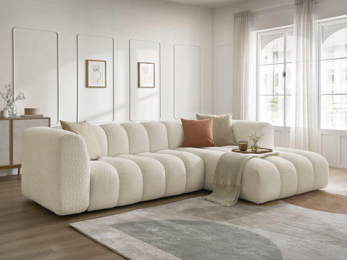 Bobochic Talia Ecksofa Bouclé-Stoff Beige Ecke rechts