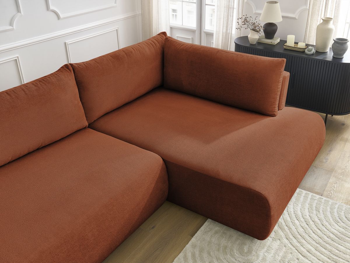 Bobochic Lucien Ecksofa mit Schlaffunktion und Bettkasten 296 × 198 cm Stoff Orange Ecke rechts