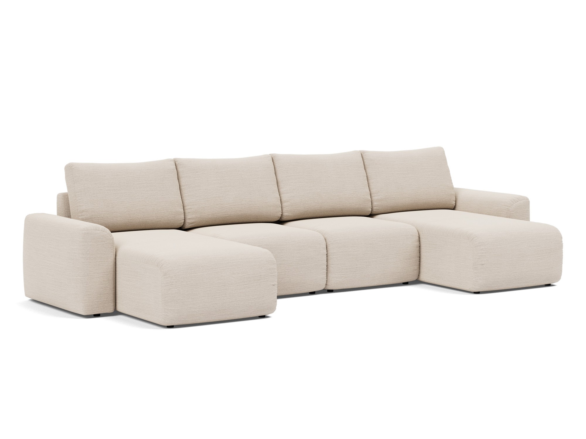 Schlafsofa Norum U-Form mit Chunky-Armlehnen Webstoff Blida 612-Sand-Grey