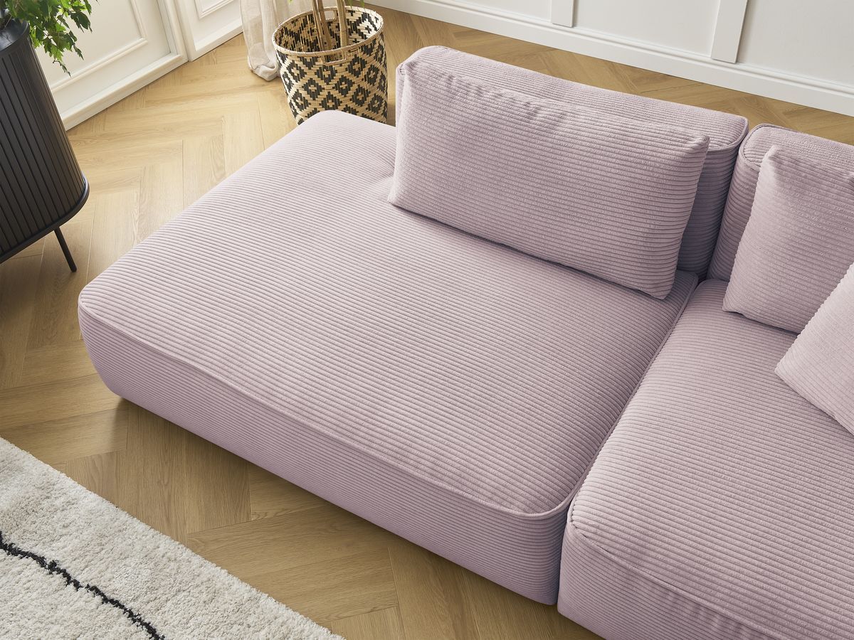 Bobochic Leopold Sofa 4-Sitzer mit Pouf Cordsamt Violett Armlehne rechts