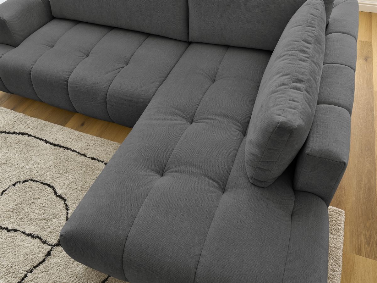 Bobochic Fuji Ecksofa mit Schlaffunktion und Bettkasten 282 × 204 cm Stoff Dunkelgrau Ecke rechts
