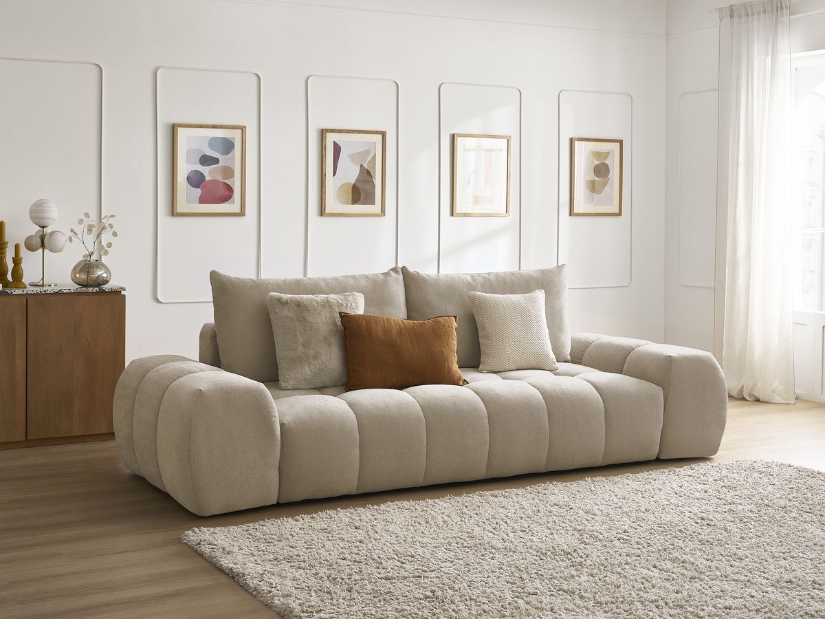 Bobochic Everest Sofa 3-Sitzer, 2 Kissen Strukturstoff Taupe