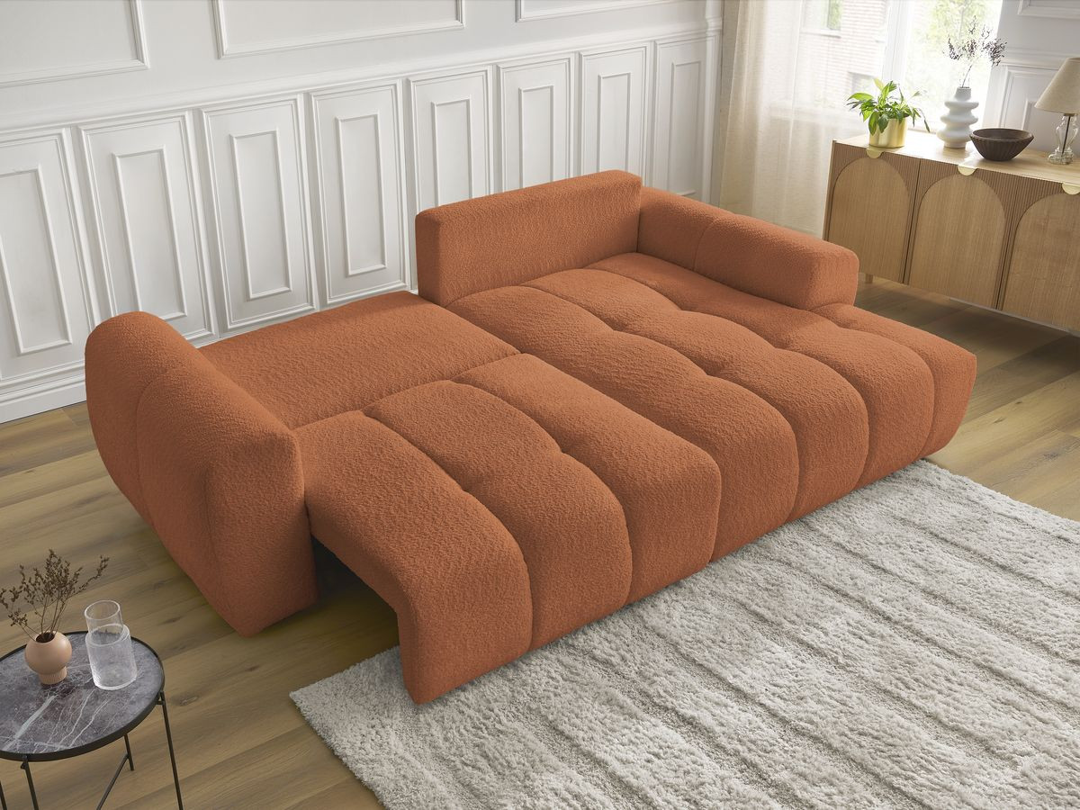 Bobochic Roxelane Ecksofa mit Schlaffunktion und Bettkasten 258 × 150 cm Bouclé-Stoff Orange Ecke rechts