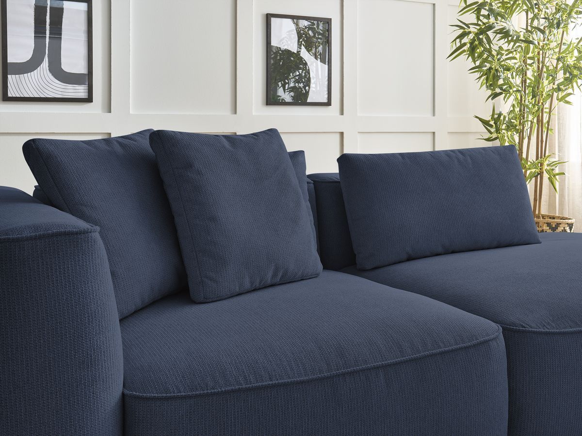Bobochic Leopold Sofa 4-Sitzer mit Pouf Melange-Stoff Dunkelblau Armlehne links