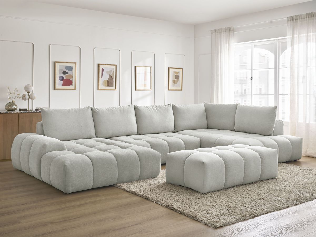 Bobochic Everest Wohnlandschaft mit Pouf, 6 Kissen Strukturstoff Hellgrau Ecke links