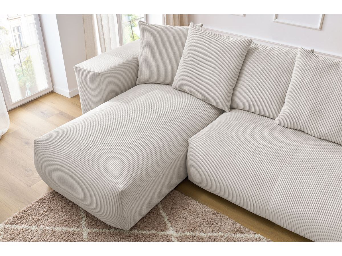 Bobochic Voltaire Wohnlandschaft mit Pouf 356 × 214 cm Cordsamt Beige Ecke links
