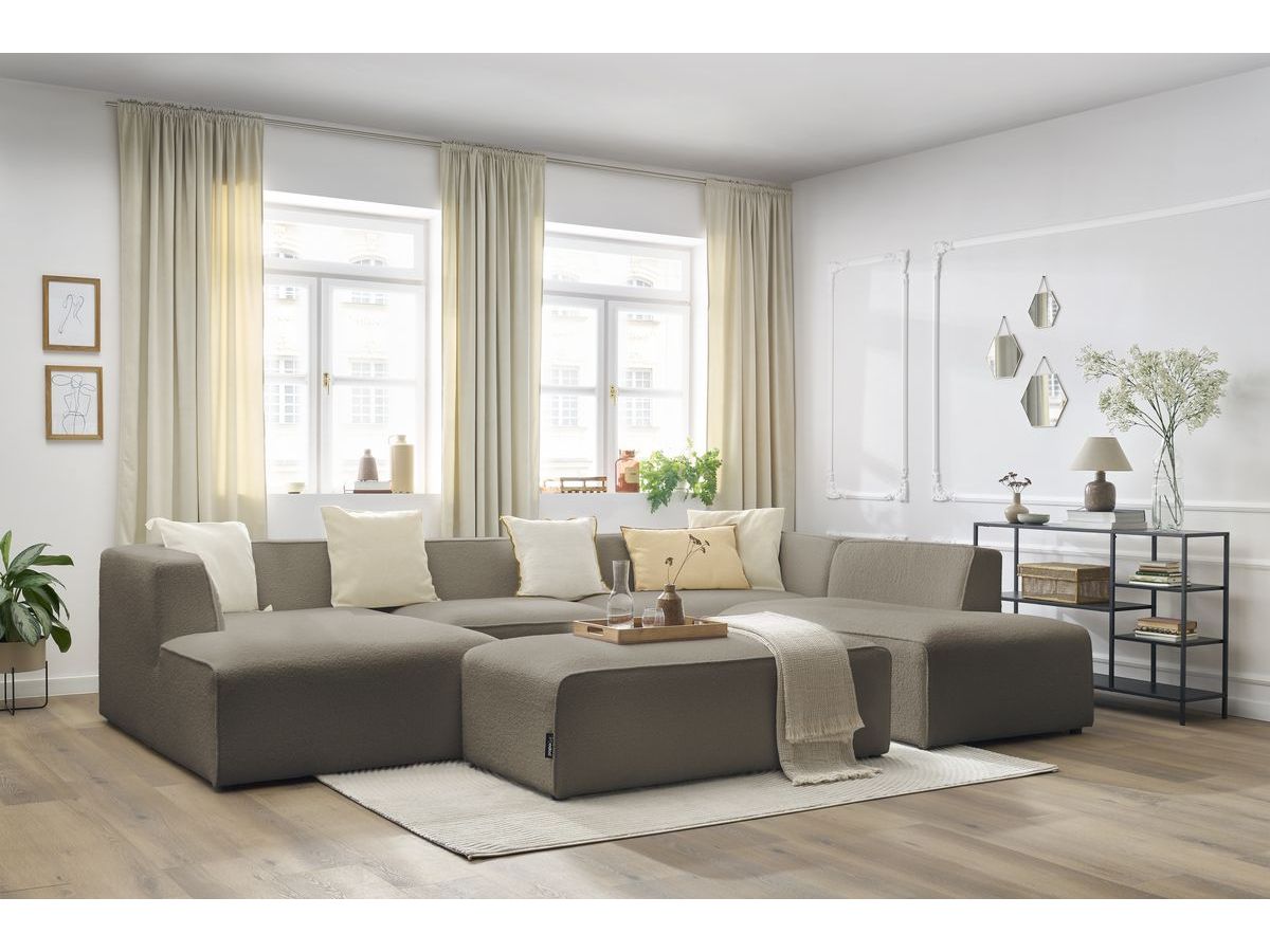 Bobochic Megeve Wohnlandschaft mit Pouf Bouclé-Stoff Braun Ecke links