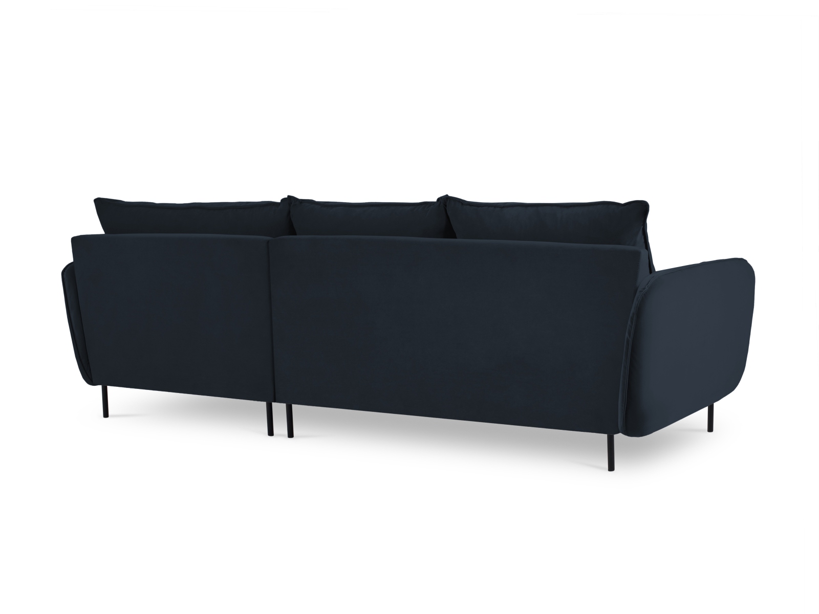 Cosmopolitan Design Ecksofa Vienna 5-Sitzer Samt Bluvel Dunkelblau Rechts Beine Schwarzes Metall
