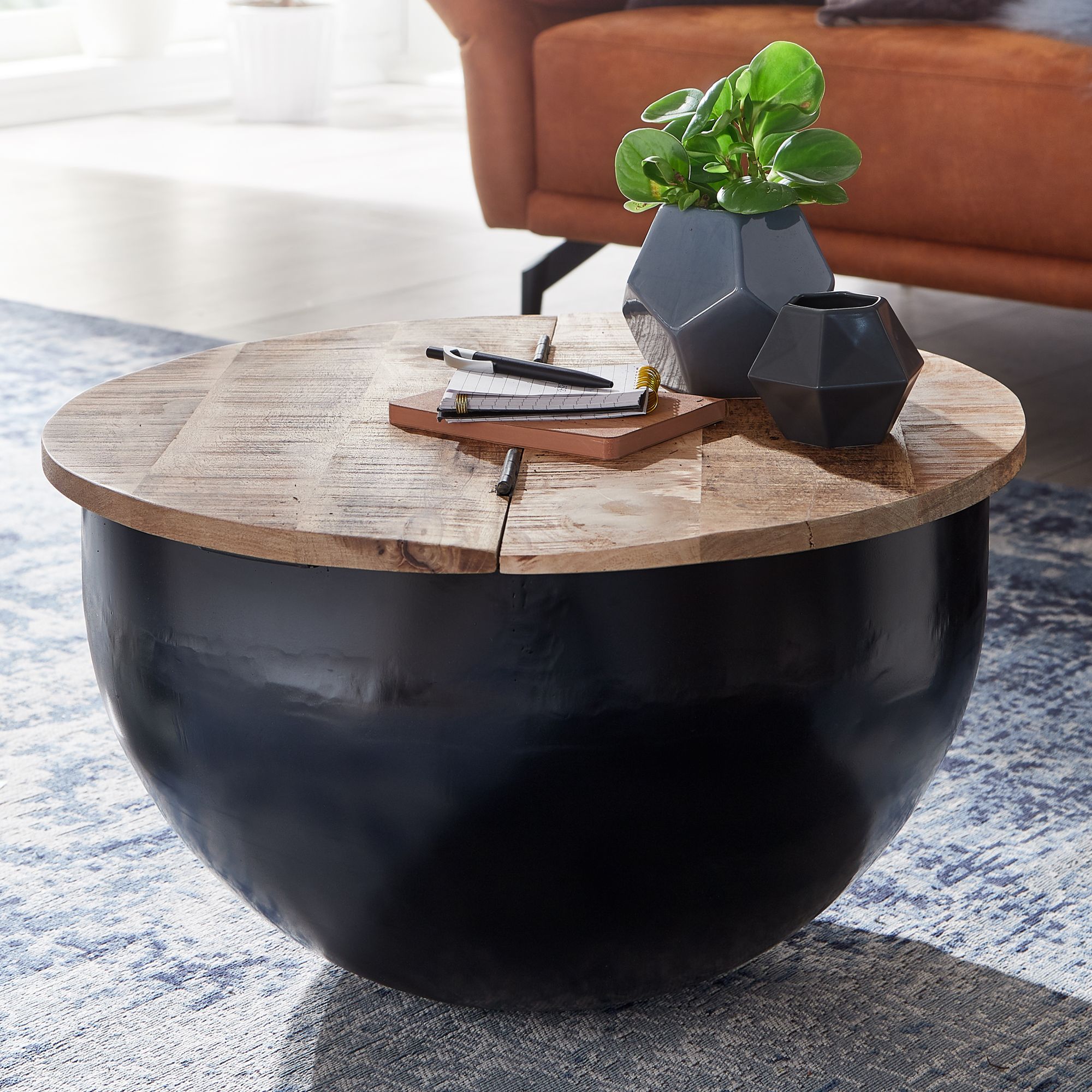 Couchtisch Gaupne Mango Massivholz Schwarz Ø 60 cm