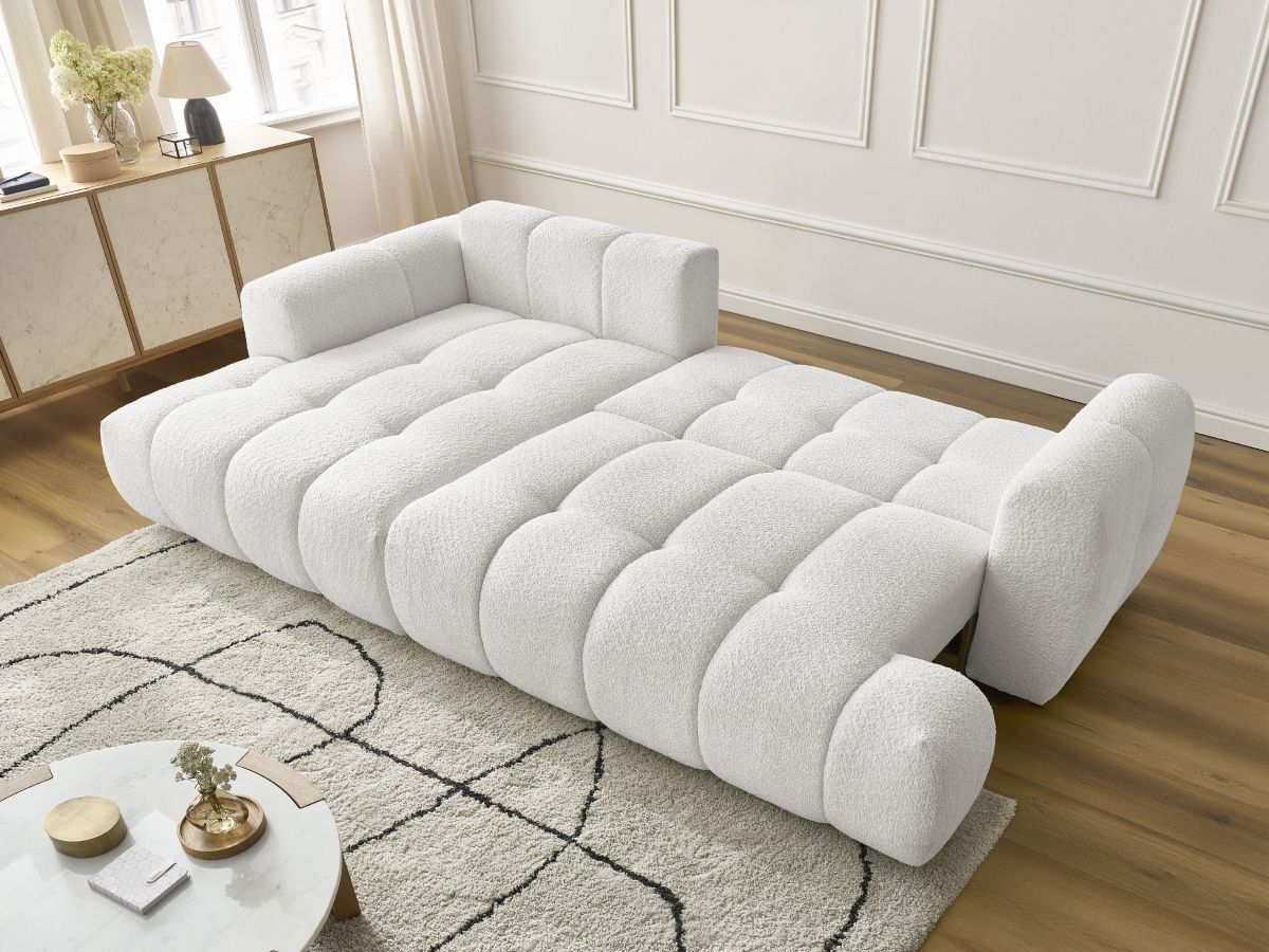 Bobochic Fuji Ecksofa mit Schlaffunktion und Bettkasten 292 × 160 cm Bouclé-Stoff Weiß Ecke links