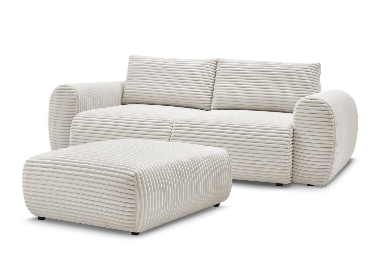 Bobochic Lucien Schlafsofa 4-Sitzer mit Bettkasten und Pouf Breitcord weich Beige