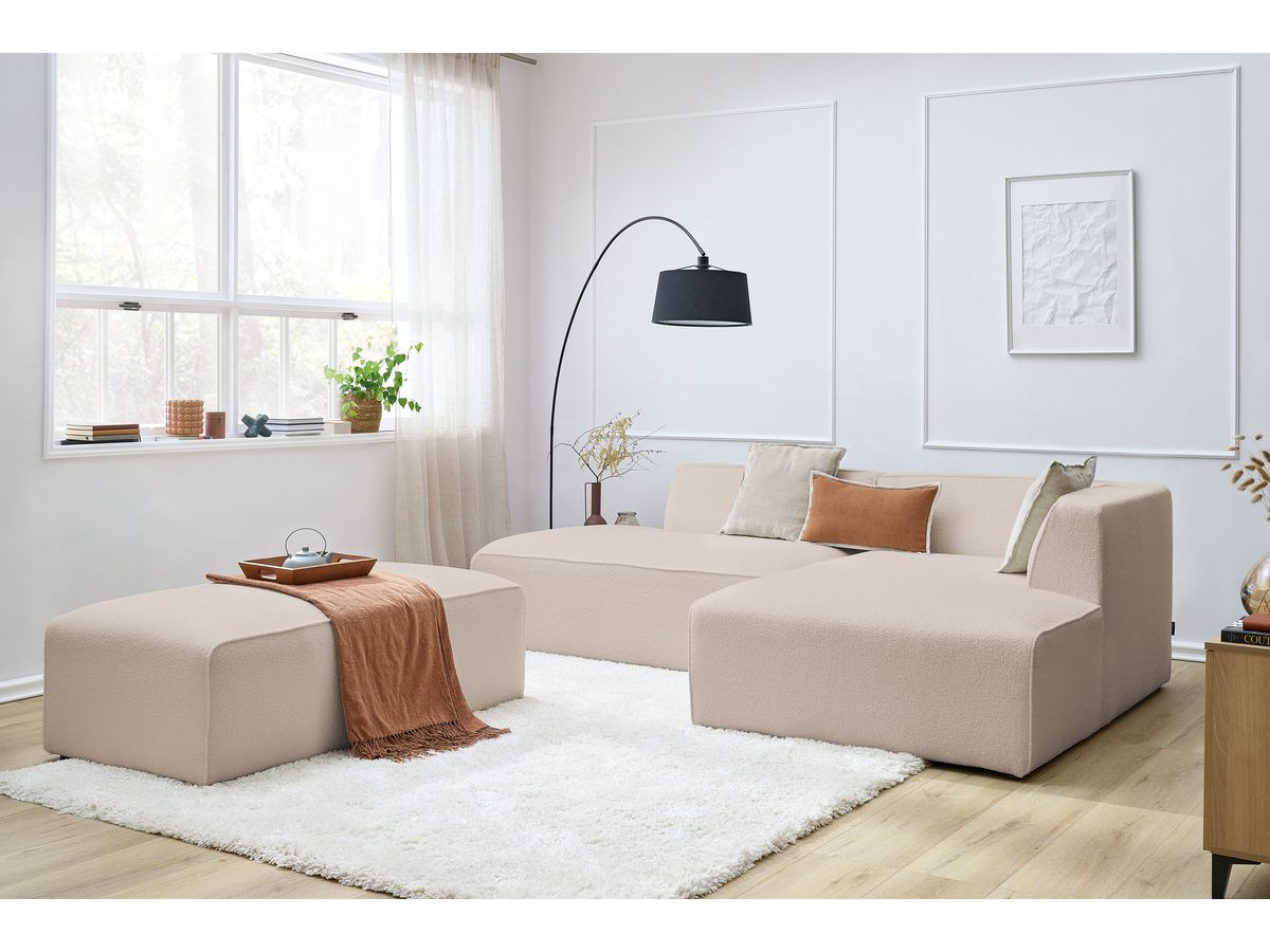 Bobochic Megeve Ecksofa mit Schlaffunktion und Pouf Bouclé-Stoff Beige Ecke rechts
