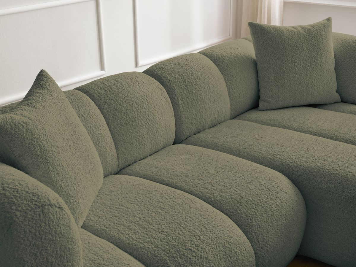 Bobochic Pamira Ecksofa mit Pouf Bouclé-Stoff Grün Ecke rechts