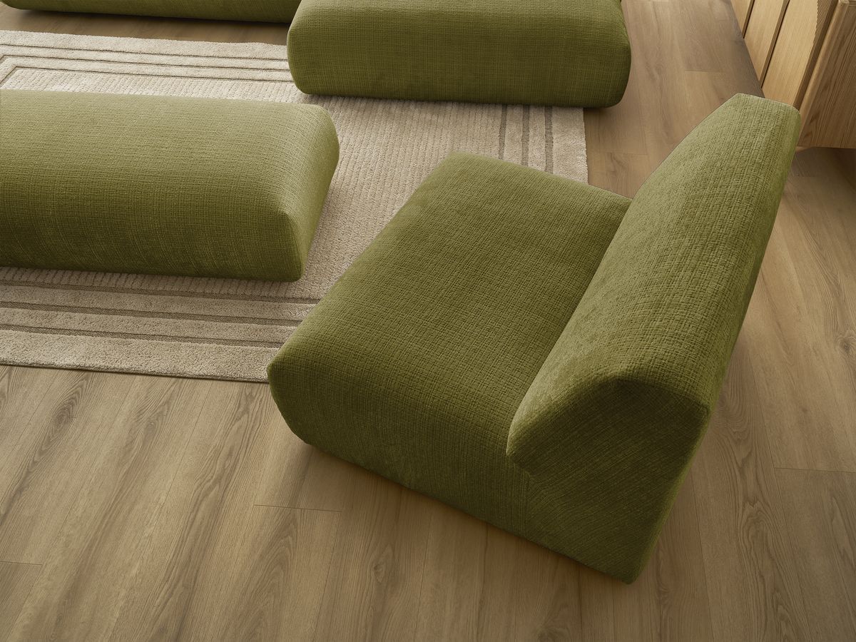 Bobochic Sirius Ecksofa mit Pouf 405 × 170 cm Strukturstoff Grün Ecke rechts