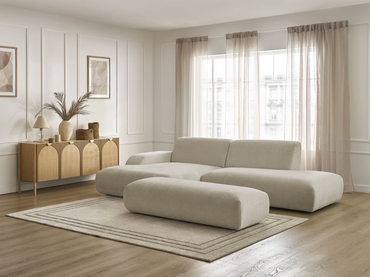 Bobochic Sirius Ecksofa mit Pouf 300 × 170 cm Strukturstoff Beige Ecke links