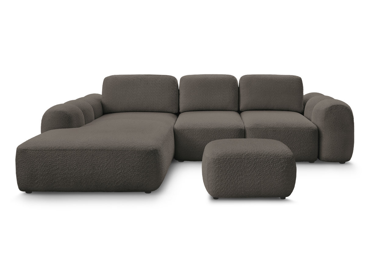 Bobochic Montaigne Ecksofa mit Schlaffunktion und Bettkasten und Pouf 288 × 196 cm Bouclé-Stoff Braun Ecke links