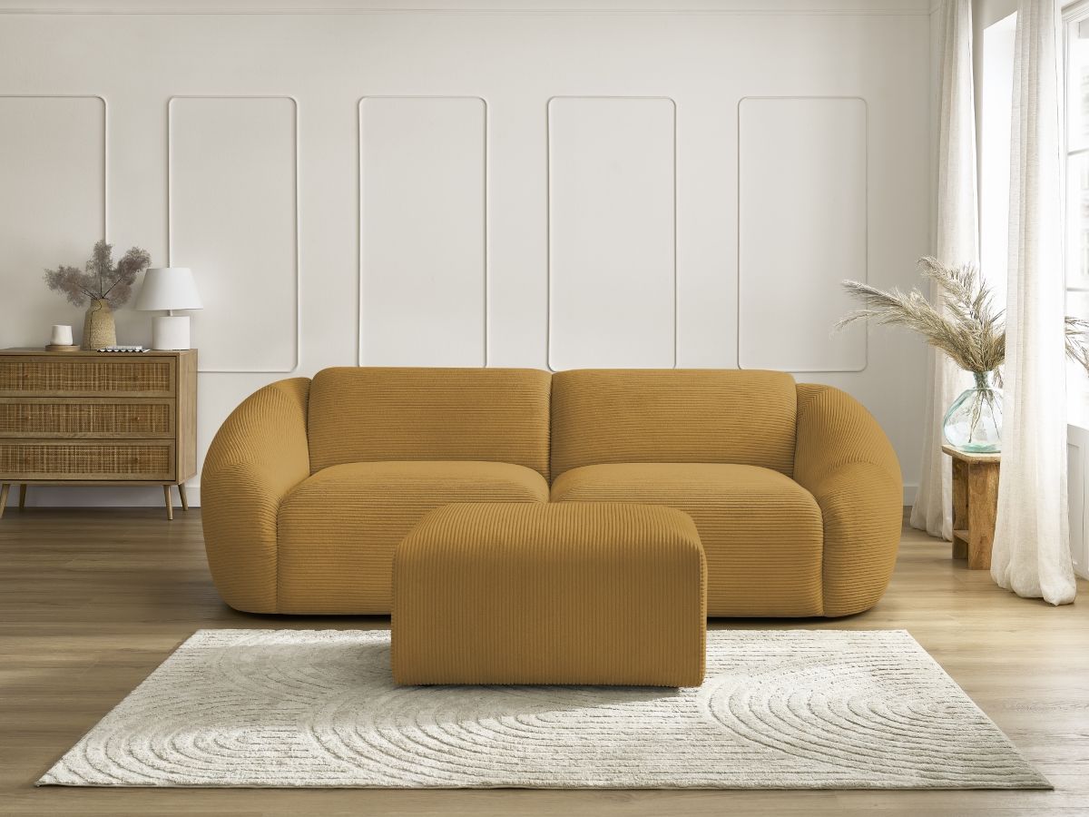 Bobochic Tina Sofa 4-Sitzer mit Pouf Cordsamt Gelb
