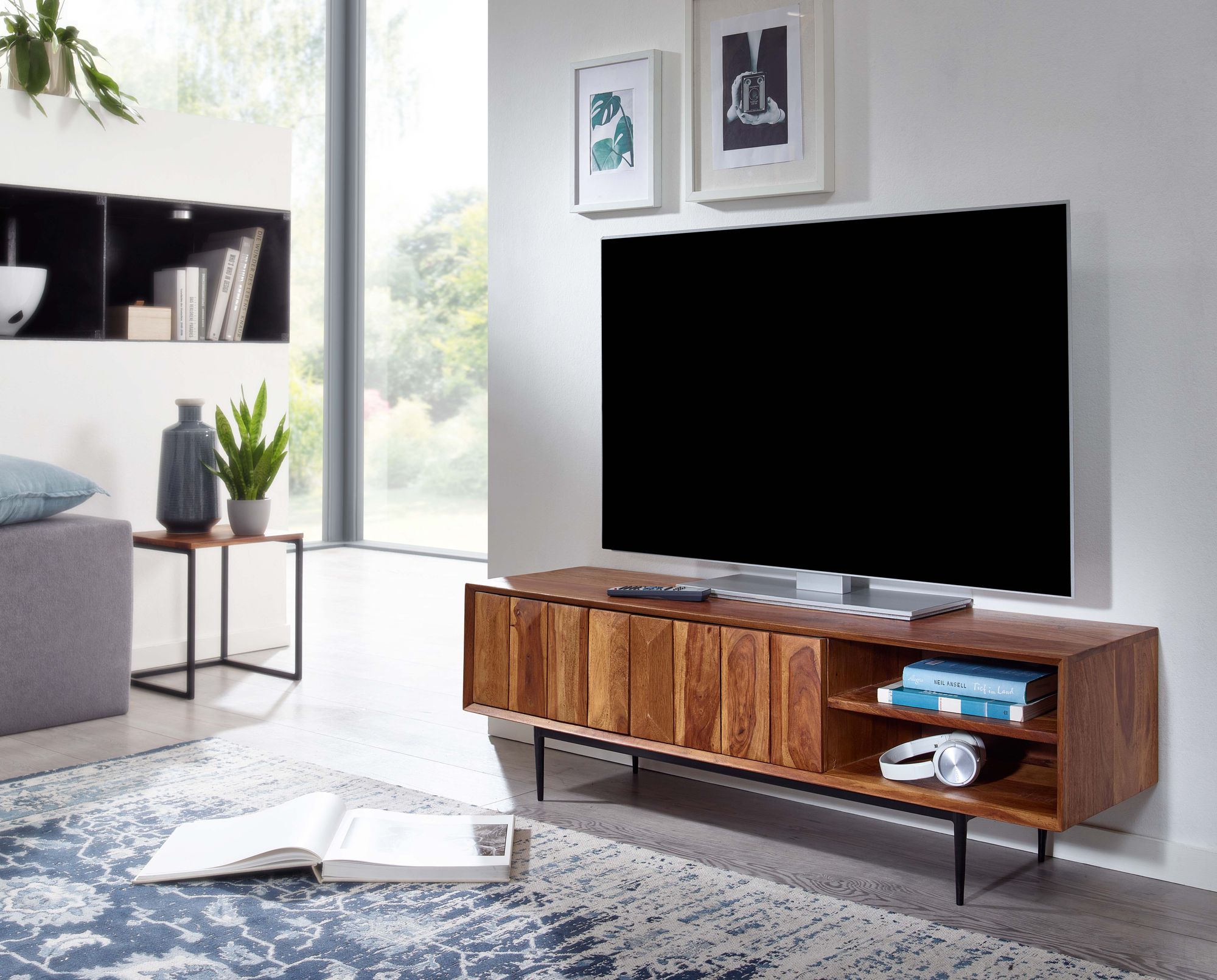 TV-Board Delsbo Massivholz Dunkelbraun 123 × 35 × 42 cm