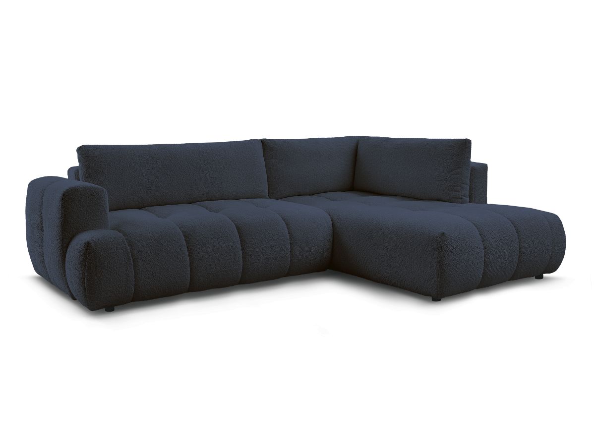 Bobochic Fuji Ecksofa mit Schlaffunktion und Bettkasten 282 × 204 cm Bouclé-Stoff Dunkelblau Ecke rechts