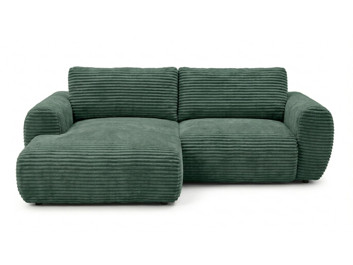 Bobochic Lucien Ecksofa mit Schlaffunktion und Bettkasten Breitcord weich Grün Ecke links