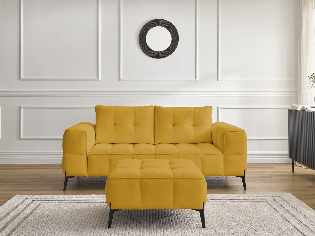 Bobochic Anis Sofa 2-Sitzer mit Pouf Strukturstoff Gelb