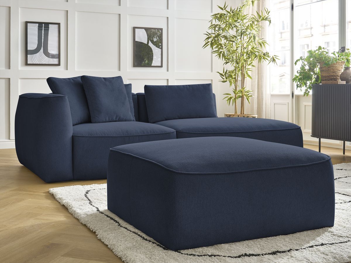 Bobochic Leopold Sofa 4-Sitzer mit Pouf Melange-Stoff Dunkelblau Armlehne links