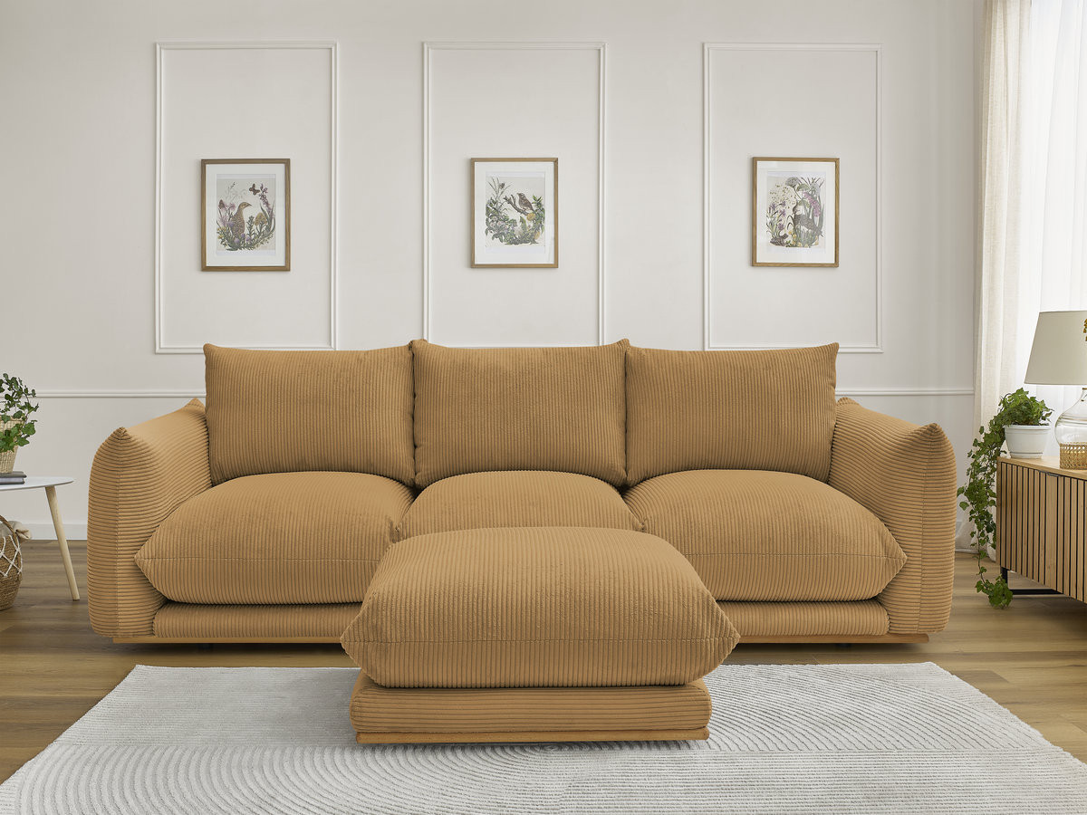 Bobochic Ernest Sofa 3-Sitzer mit Pouf 266 × 106 cm Cordsamt Gelb