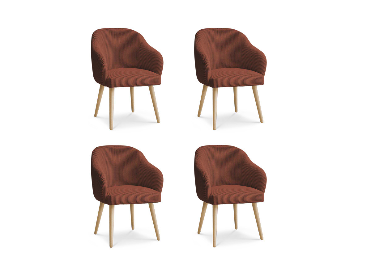 Bobochic Sophie Esszimmerstuhl 4er-Set mit skandinavischen Holzbeinen Cordsamt Orange