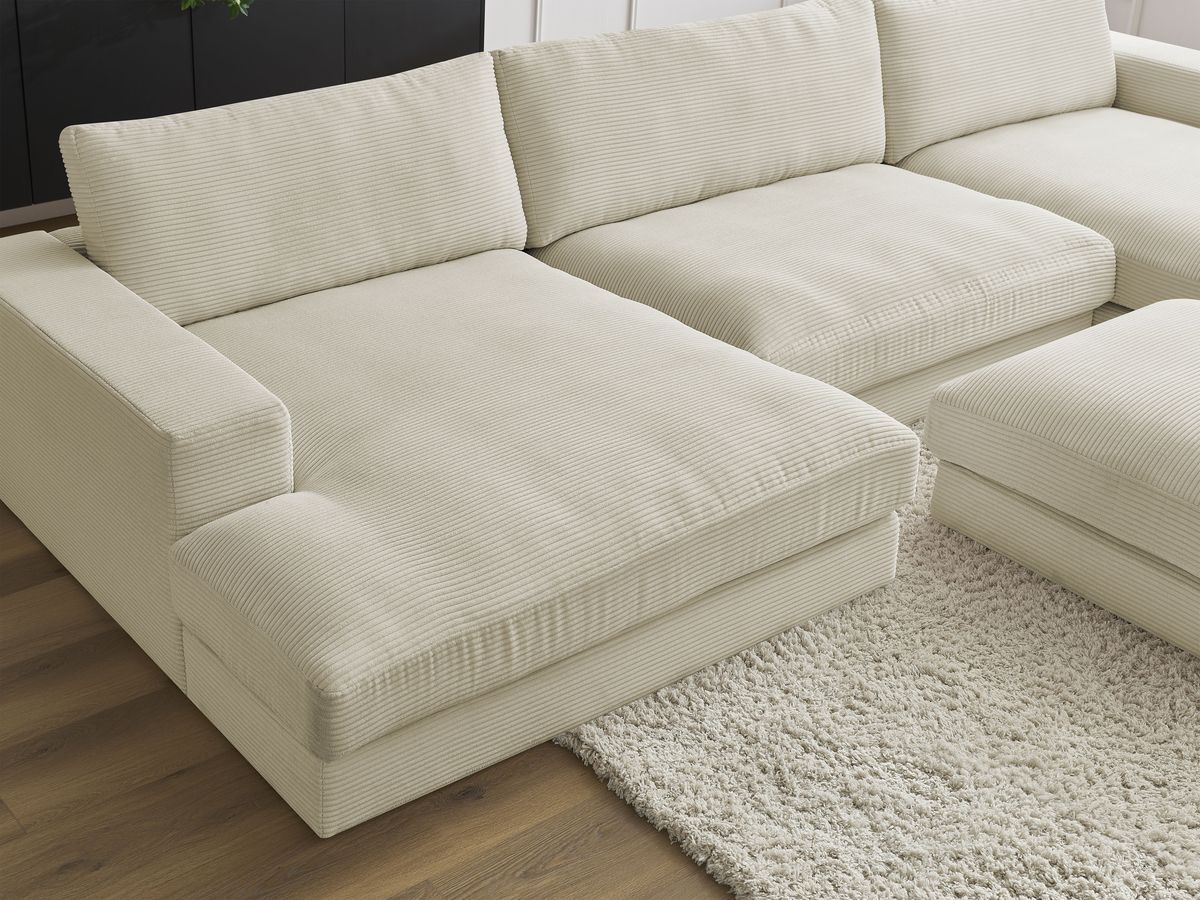 Bobochic Leonard Wohnlandschaft mit Pouf 404 × 159 cm Cordsamt Beige