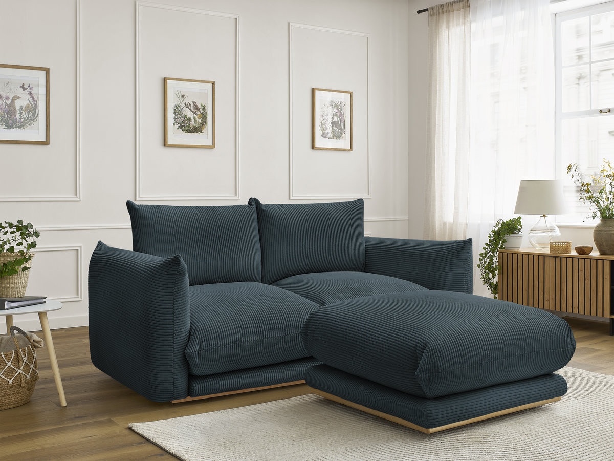 Bobochic Ernest Sofa 3-Sitzer mit Pouf 193 × 106 cm Cordsamt Blau