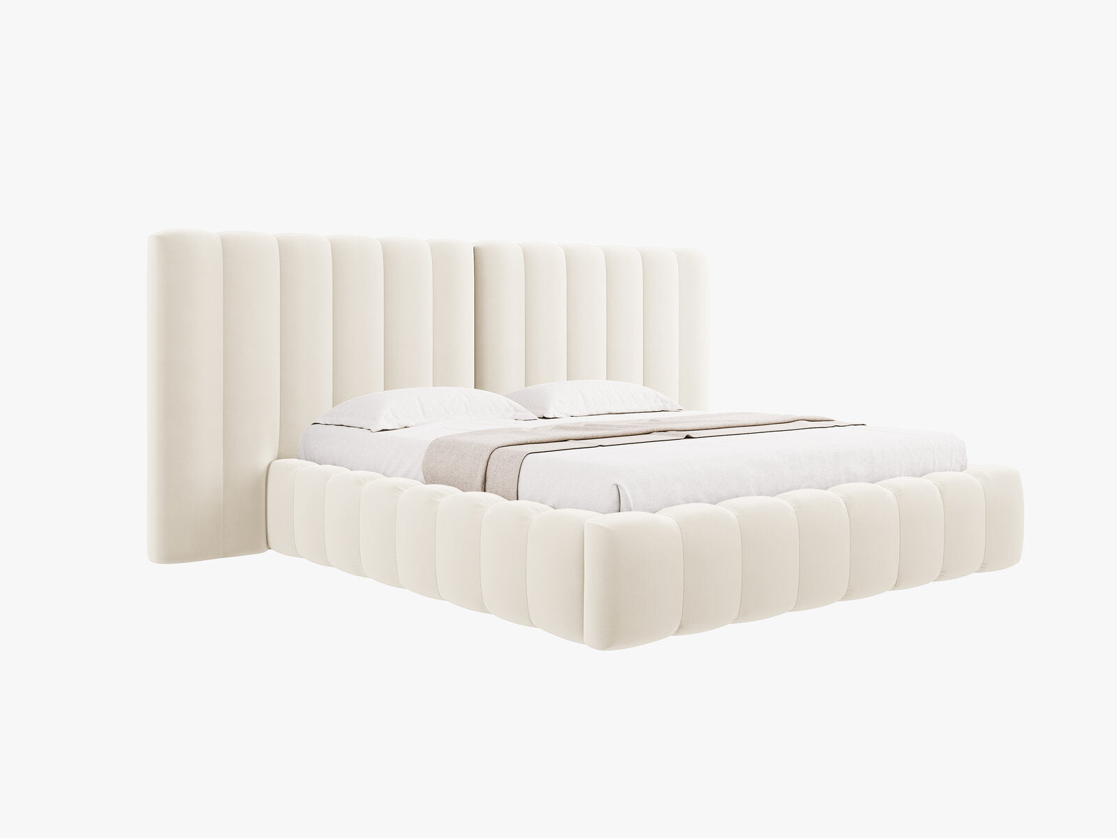 Micadoni Bett Kelp mit Doppelkopfteil Samt Bluvel Helles Beige