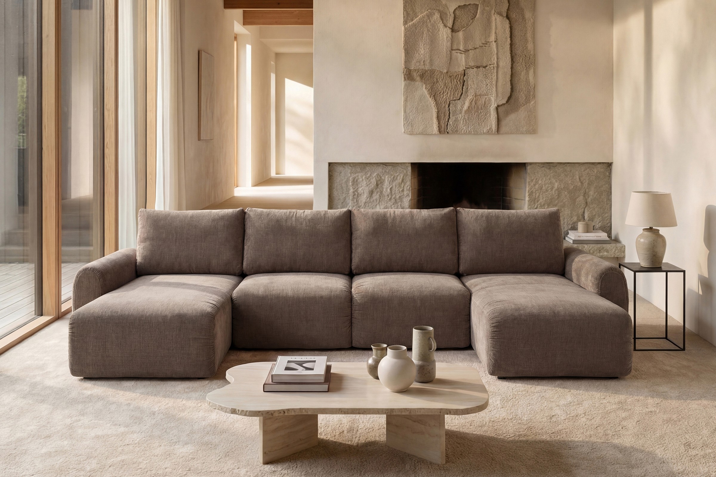 Schlafsofa Norum U-Form mit Curve-Armlehnen