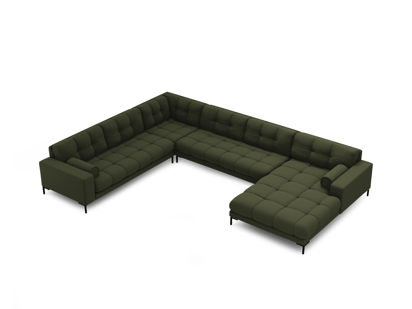 Cosmopolitan Design Panoramasofa Bali 7-Sitzer 327 cm Strukturierter Stoff Neve Grün Links Beine Schwarzes Metall